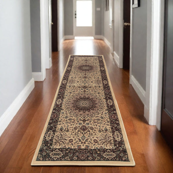 HomeRoots 6' Blue Oriental Round Rug - Elegant Design, Durable & Stain-Resistant for High-Traffic Spaces 8' Runner 576003