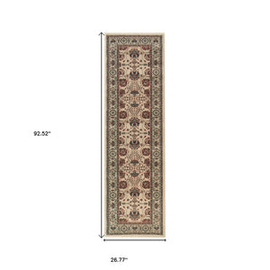 HomeRoots 6' Ivory Floral Round Rug - Elegant, Durable, Stain-Resistant Design for Timeless Home Décor Appeal 8' Runner 576005