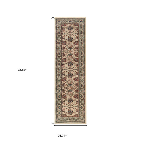 HomeRoots 6' Ivory Floral Round Rug - Elegant, Durable, Stain-Resistant Design for Timeless Home Décor Appeal 8' Runner 576005