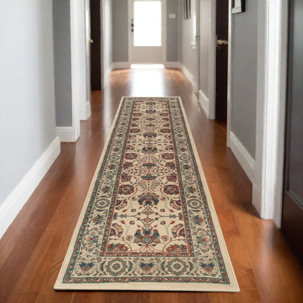 HomeRoots 6' Ivory Floral Round Rug - Elegant, Durable, Stain-Resistant Design for Timeless Home Décor Appeal 8' Runner 576005