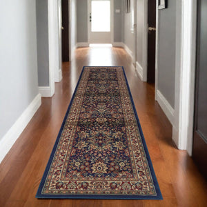 HomeRoots 6' Elegant Round Oriental Rug in Ivory, Black & Red - Timeless Style for Modern Spaces 8' Runner 576006