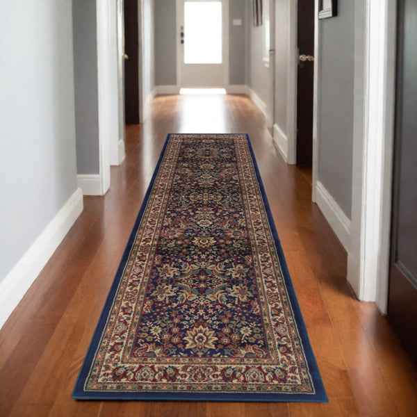 HomeRoots 6' Elegant Round Oriental Rug in Ivory, Black & Red - Timeless Style for Modern Spaces 8' Runner 576006