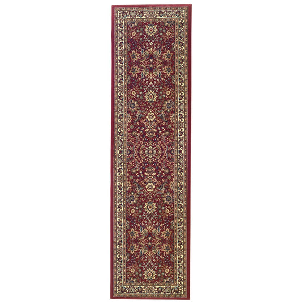 HomeRoots 6' Elegant Round Oriental Rug in Ivory, Black & Red - Timeless Style for Modern Spaces 8' Runner 576007