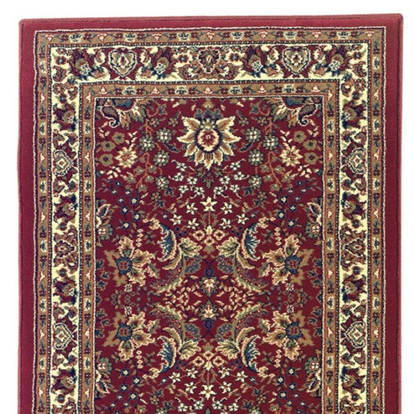 HomeRoots 6' Elegant Round Oriental Rug in Ivory, Black & Red - Timeless Style for Modern Spaces 8' Runner 576007