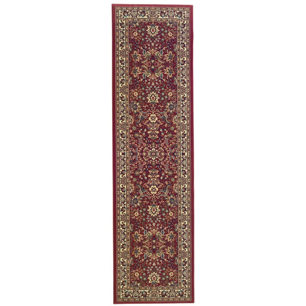 HomeRoots 6' Elegant Round Oriental Rug in Ivory, Black & Red - Timeless Style for Modern Spaces 8' Runner 576007