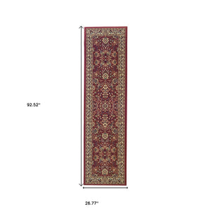 HomeRoots 6' Elegant Round Oriental Rug in Ivory, Black & Red - Timeless Style for Modern Spaces 8' Runner 576007