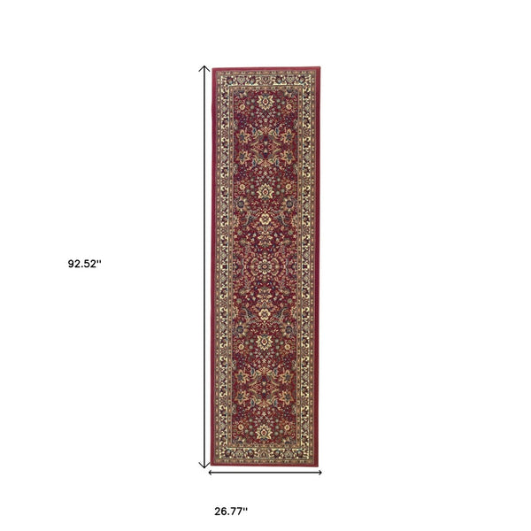HomeRoots 6' Elegant Round Oriental Rug in Ivory, Black & Red - Timeless Style for Modern Spaces 8' Runner 576007