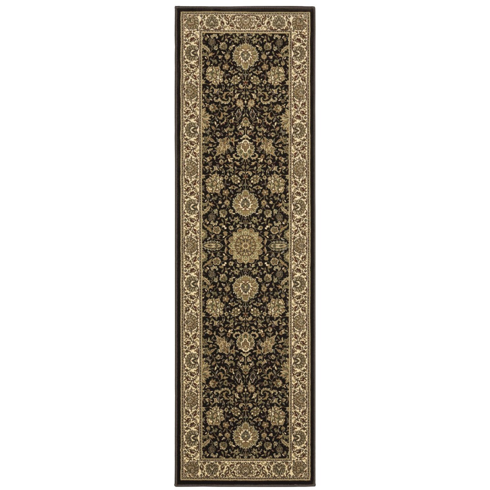 HomeRoots 8' Elegant Oriental Runner Rug – Timeless Design, Stain Resistant, Perfect for Hallways & Entryways Brown/ Ivory 576009