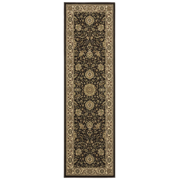 HomeRoots 8' Elegant Oriental Runner Rug – Timeless Design, Stain Resistant, Perfect for Hallways & Entryways Brown/ Ivory 576009