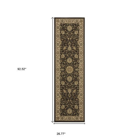 Homeroots 6' Brown Oriental Round Rug - Durable, Stain Resistant, Geometric Design For Warmth And Style Brown,Ivory Polypropylene 576009