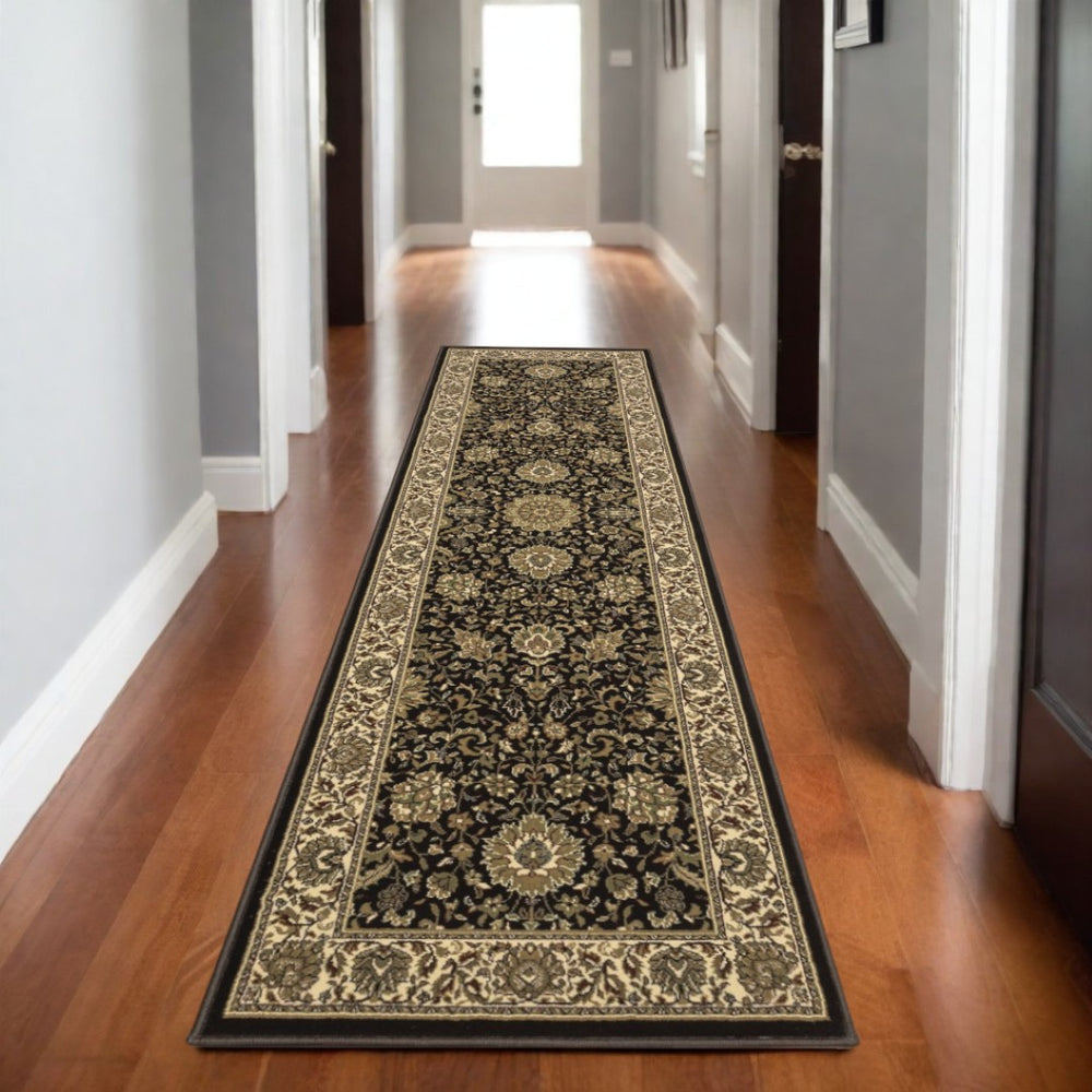 HomeRoots 8' Elegant Oriental Runner Rug – Timeless Design, Stain Resistant, Perfect for Hallways & Entryways Brown/ Ivory 576009