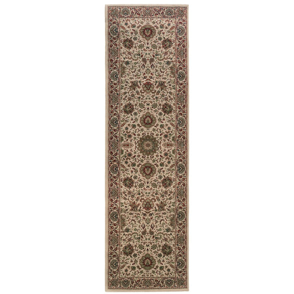 HomeRoots 6' Elegant Ivory and Green Oriental Round Rug - Durable, Stain-Resistant Design for Any Room 8' Runner 576010