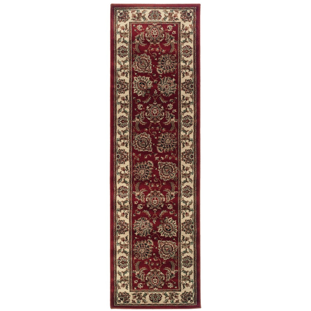 HomeRoots 6' Elegant Red and Ivory Oriental Round Rug for Timeless Style, Durability, and Easy Maintenance 8' Runner 576011