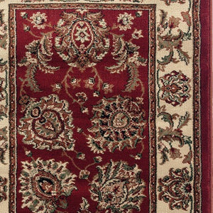 HomeRoots 6' Elegant Red and Ivory Oriental Round Rug for Timeless Style, Durability, and Easy Maintenance 8' Runner 576011