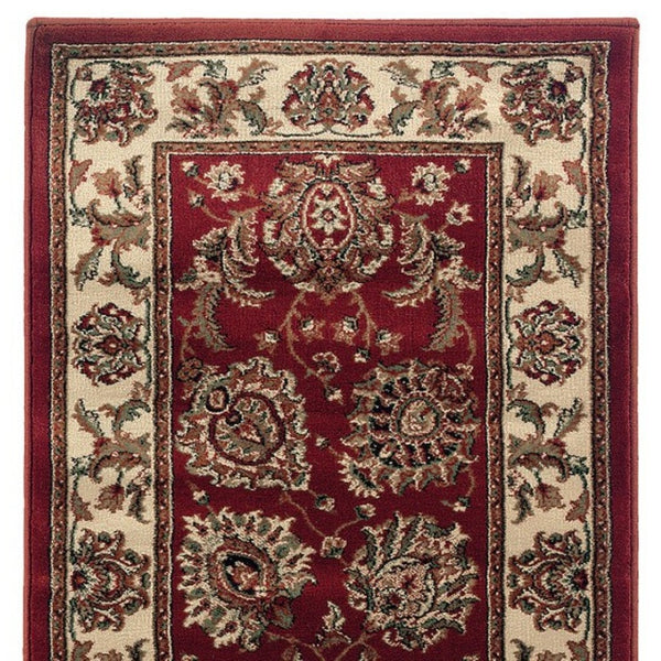 HomeRoots 6' Elegant Red and Ivory Oriental Round Rug for Timeless Style, Durability, and Easy Maintenance 8' Runner 576011