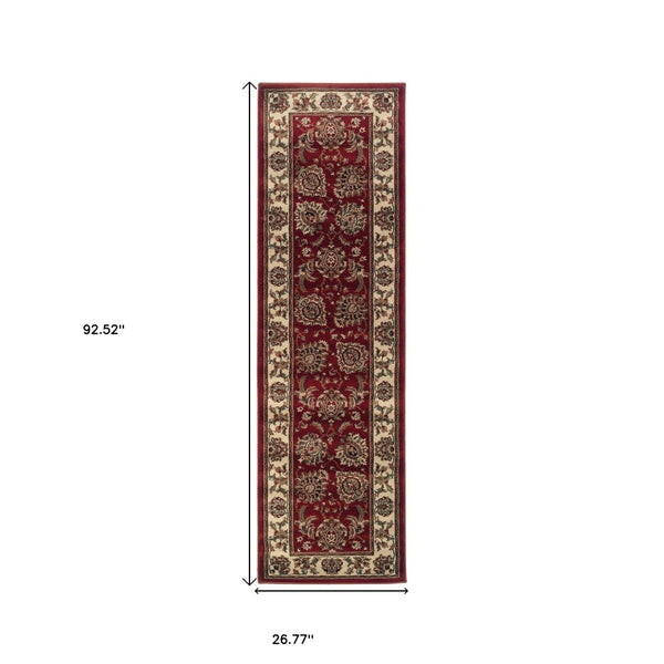 HomeRoots 6' Elegant Red and Ivory Oriental Round Rug for Timeless Style, Durability, and Easy Maintenance 8' Runner 576011