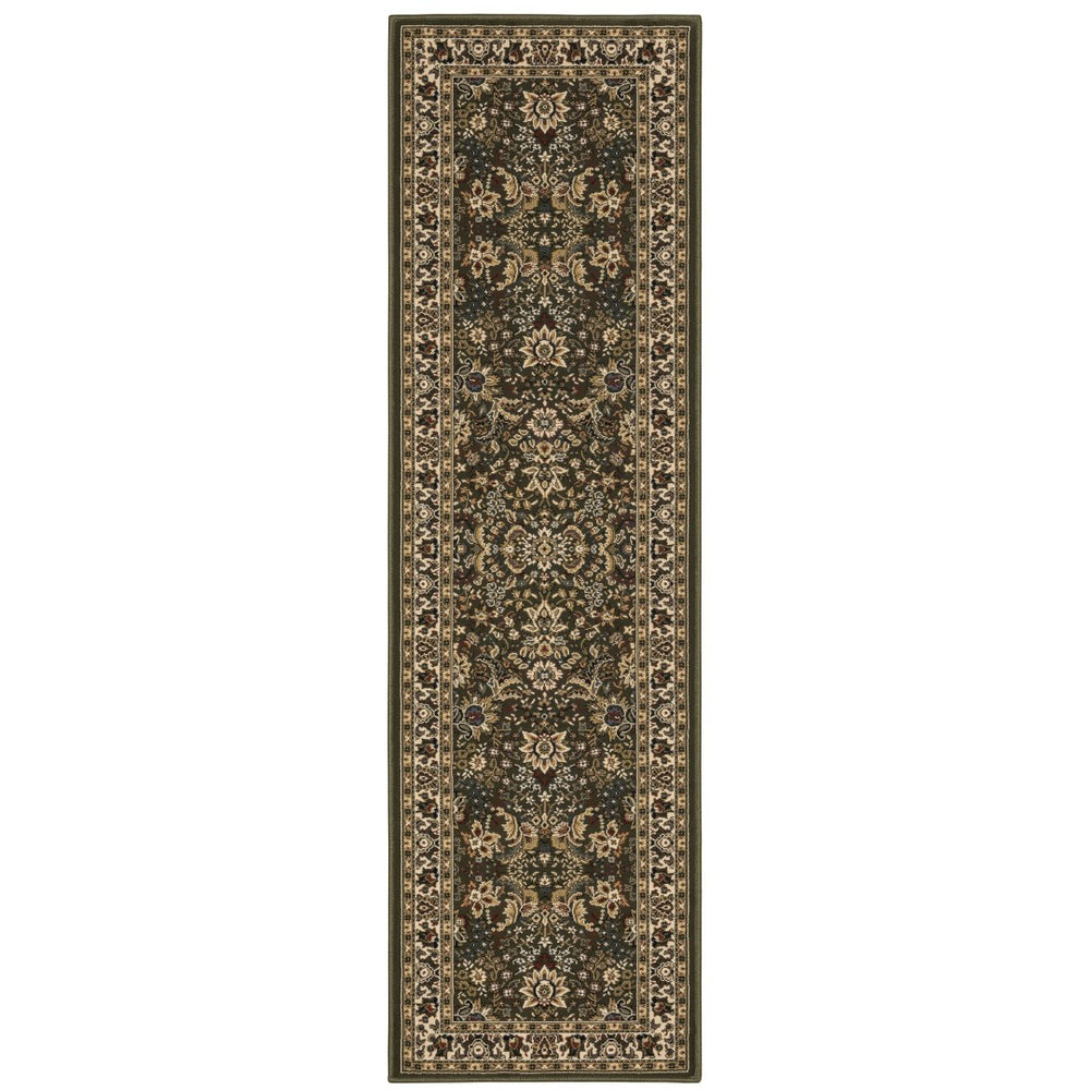 HomeRoots 6' Timeless Green and Ivory Oriental Round Rug - Durable, Stain-Resistant, Perfect for High-Traffic Areas 8' Runner 576014