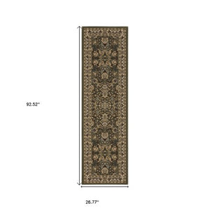 Homeroots 6' Elegant Green And Ivory Oriental Round Rug - Durable, Stain-resistant, Perfect For Any Room 8' Runner Polypropylene 576014