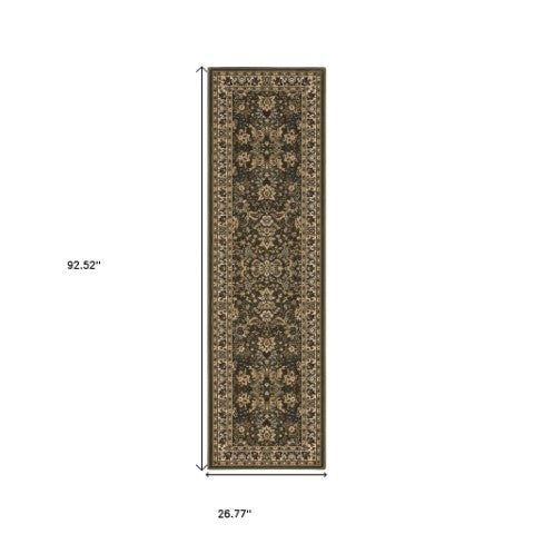 Homeroots 6' Elegant Green And Ivory Oriental Round Rug - Durable, Stain-resistant, Perfect For Any Room 8' Runner Polypropylene 576014