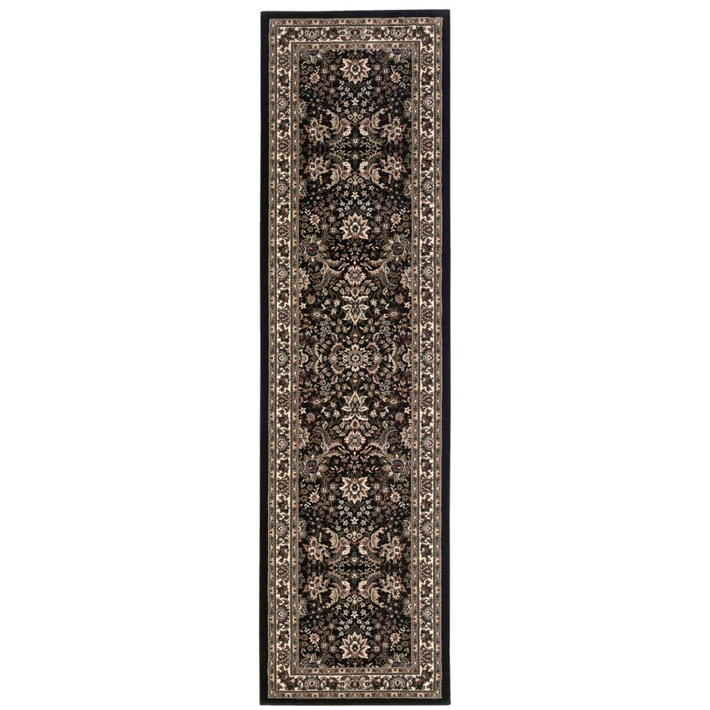 HomeRoots 6' Black and Ivory Oriental Round Rug - Elegant Geometric Design for Modern and Traditional Spaces 8' Runner 576015