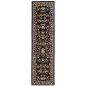 HomeRoots 6' Black and Ivory Oriental Round Rug - Elegant Geometric Design for Modern and Traditional Spaces 8' Runner 576015