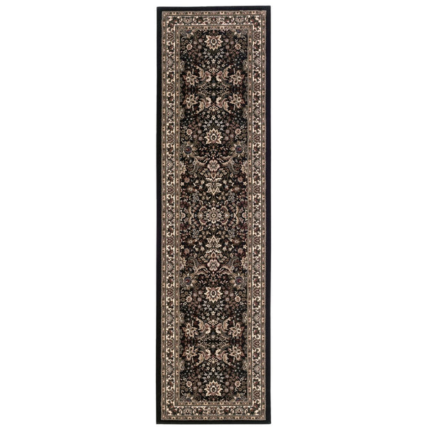HomeRoots 6' Black and Ivory Oriental Round Rug - Elegant Geometric Design for Modern and Traditional Spaces 8' Runner 576015