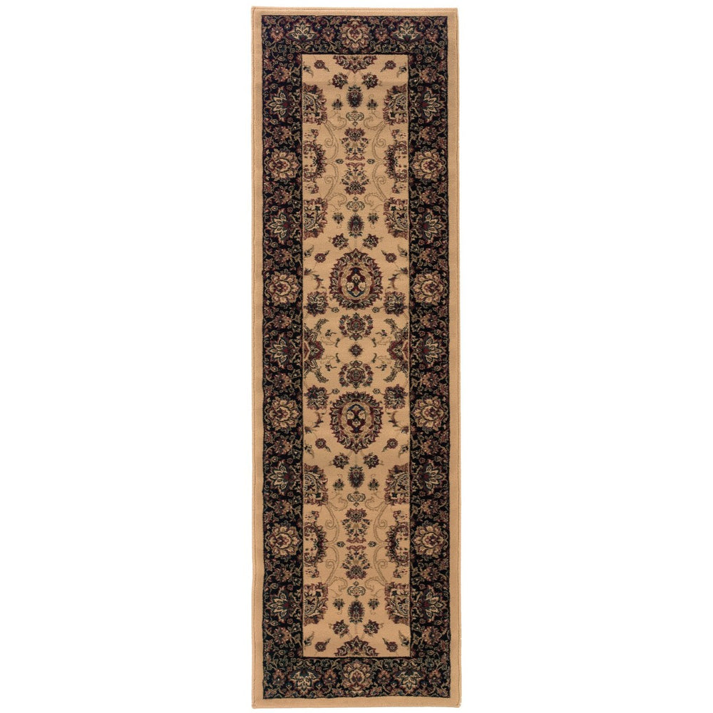 HomeRoots 4' Timeless Black and Ivory Oriental Area Rug – Durable, Stain-Resistant Design for Any Space 8' Runner 576016