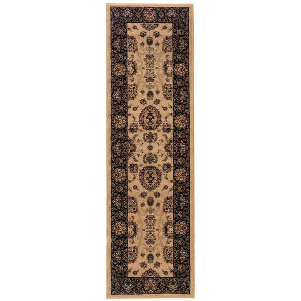 HomeRoots 4' Timeless Black and Ivory Oriental Area Rug – Durable, Stain-Resistant Design for Any Space 8' Runner 576016
