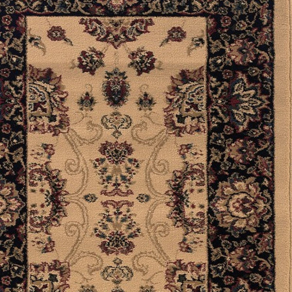 HomeRoots 4' Timeless Black and Ivory Oriental Area Rug – Durable, Stain-Resistant Design for Any Space 8' Runner 576016
