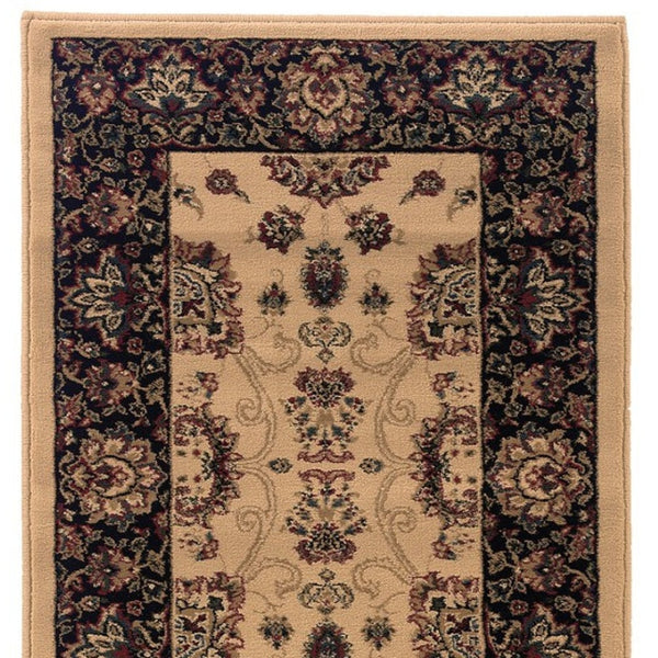 HomeRoots 4' Timeless Black and Ivory Oriental Area Rug – Durable, Stain-Resistant Design for Any Space 8' Runner 576016