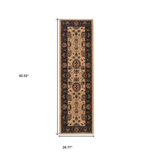 HomeRoots 4' Timeless Black and Ivory Oriental Area Rug – Durable, Stain-Resistant Design for Any Space 8' Runner 576016