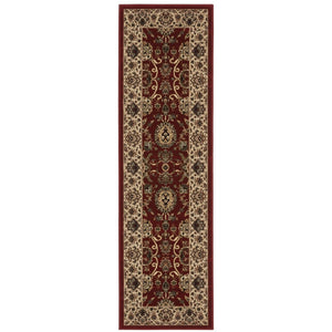 HomeRoots 4' Timeless Red and Ivory Oriental Area Rug - Durable, Stain Resistant, Ideal for Family Spaces 8' Runner 576017