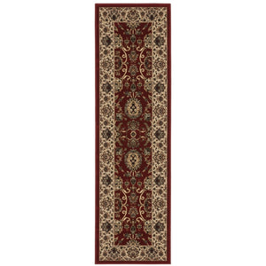 HomeRoots 4' Timeless Red and Ivory Oriental Area Rug - Durable, Stain Resistant, Ideal for Family Spaces 8' Runner 576017