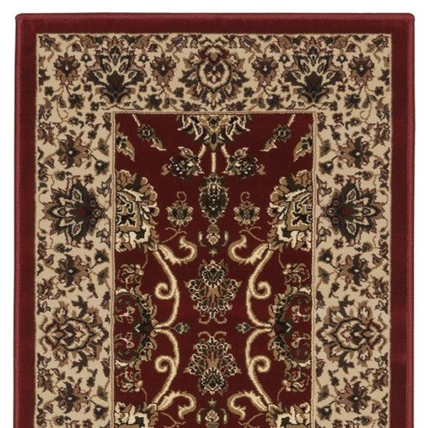 HomeRoots 4' Timeless Red and Ivory Oriental Area Rug - Durable, Stain Resistant, Ideal for Family Spaces 8' Runner 576017