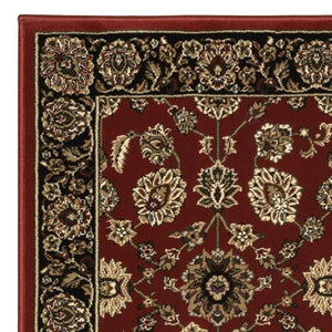 HomeRoots 4' Elegant Red Black and Tan Oriental Area Rug - Durable, Stain-Resistant, Perfect for Any Room 8' Runner 576018