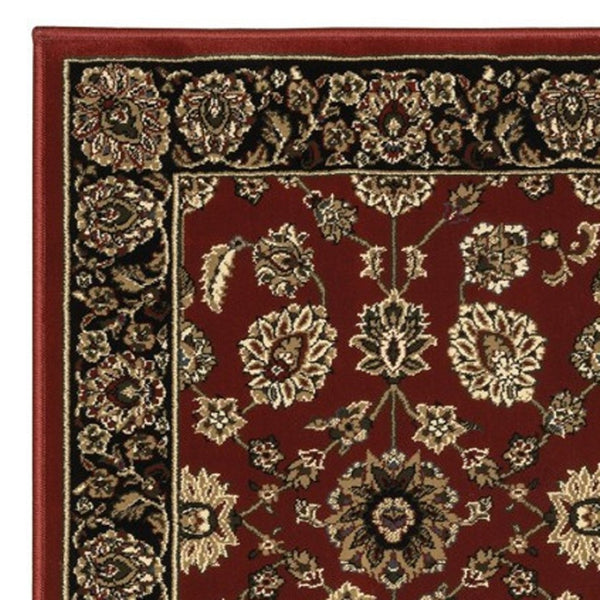 HomeRoots 4' Elegant Red Black and Tan Oriental Area Rug - Durable, Stain-Resistant, Perfect for Any Room 8' Runner 576018