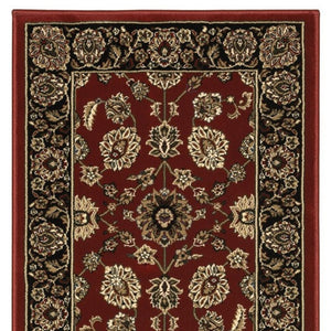 HomeRoots 4' Elegant Red Black and Tan Oriental Area Rug - Durable, Stain-Resistant, Perfect for Any Room 8' Runner 576018