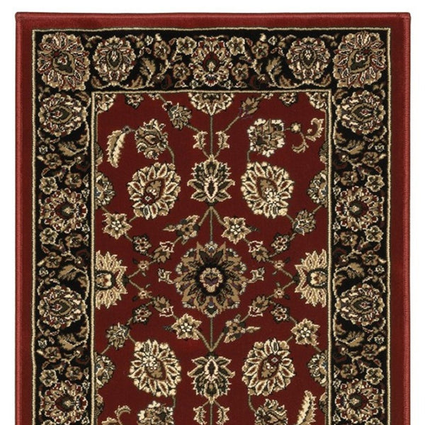 HomeRoots 4' Elegant Red Black and Tan Oriental Area Rug - Durable, Stain-Resistant, Perfect for Any Room 8' Runner 576018