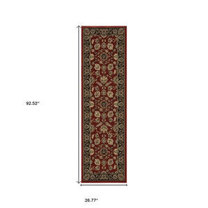 HomeRoots 4' Elegant Red Black and Tan Oriental Area Rug - Durable, Stain-Resistant, Perfect for Any Room 8' Runner 576018