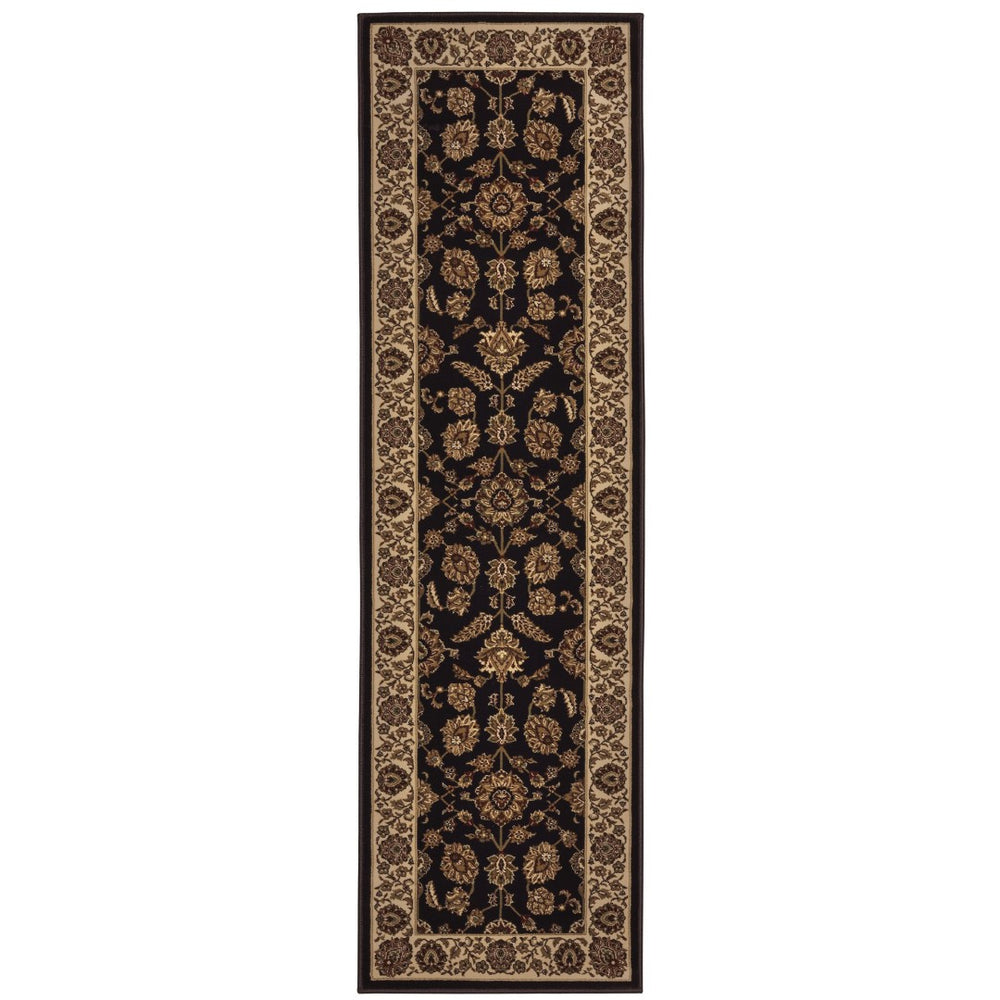 HomeRoots 4' Timeless Brown Ivory and Black Oriental Area Rug - Durable, Stylish, and Easy to Maintain for Any Room 8' Runner 576019