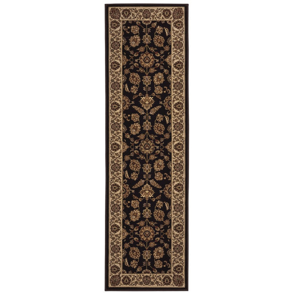 HomeRoots 4' Timeless Brown Ivory and Black Oriental Area Rug - Durable, Stylish, and Easy to Maintain for Any Room 8' Runner 576019