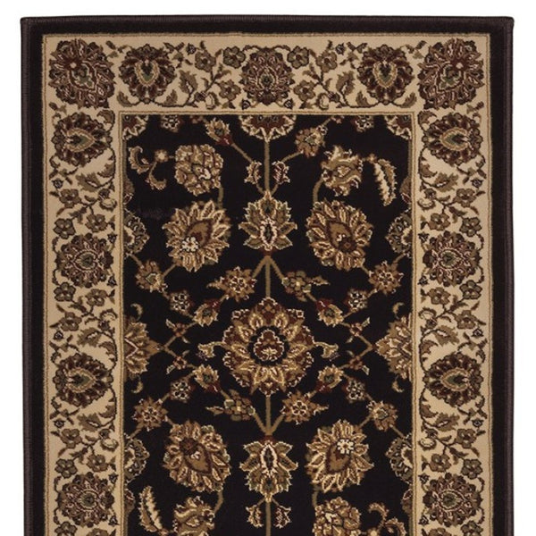 HomeRoots 4' Timeless Brown Ivory and Black Oriental Area Rug - Durable, Stylish, and Easy to Maintain for Any Room 8' Runner 576019