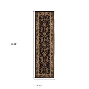 HomeRoots 4' Timeless Brown Ivory and Black Oriental Area Rug - Durable, Stylish, and Easy to Maintain for Any Room 8' Runner 576019