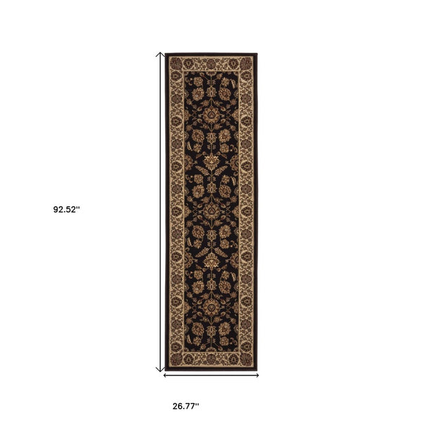 HomeRoots 4' Timeless Brown Ivory and Black Oriental Area Rug - Durable, Stylish, and Easy to Maintain for Any Room 8' Runner 576019