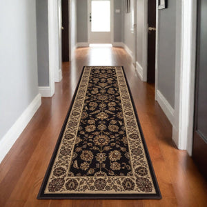 HomeRoots 4' Timeless Brown Ivory and Black Oriental Area Rug - Durable, Stylish, and Easy to Maintain for Any Room 8' Runner 576019