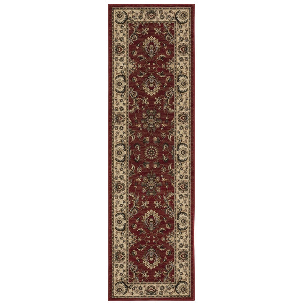 HomeRoots 4' Red Ivory and Black Oriental Area Rug – Classic Style, Durable Construction for Any Room Decor 8' Runner 576020