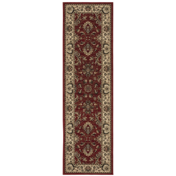 HomeRoots 4' Red Ivory and Black Oriental Area Rug – Classic Style, Durable Construction for Any Room Decor 8' Runner 576020