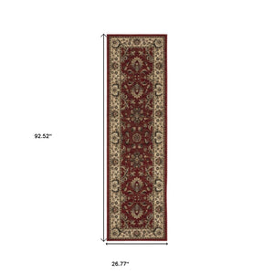 HomeRoots 4' Red Ivory and Black Oriental Area Rug – Classic Style, Durable Construction for Any Room Decor 8' Runner 576020