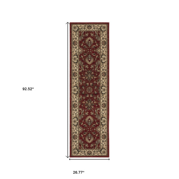 HomeRoots 4' Red Ivory and Black Oriental Area Rug – Classic Style, Durable Construction for Any Room Decor 8' Runner 576020