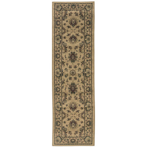 HomeRoots 8' Ivory and Green Oriental Runner Rug for Elegant Hallways, Stain-Resistant and Durable Design 8' Runner 576021